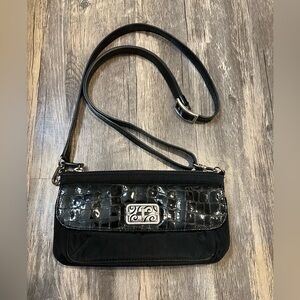 Brighton Small Nylon Crossbody Bag w/ Croc Embossed Patent Leather Flap Zip Top
